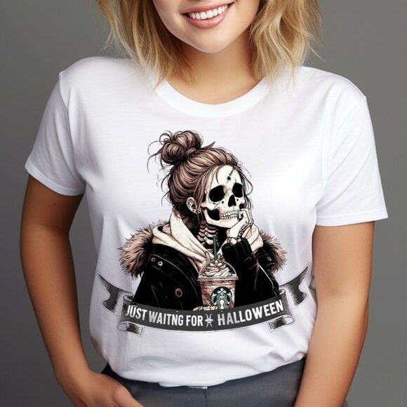 Gildan Other - Just waiting for Halloween Png, Skeleton Shirt, Vintage Halloween T-Shirt